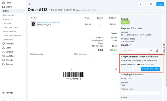 Prestashop Cs-Cart Shop Connector