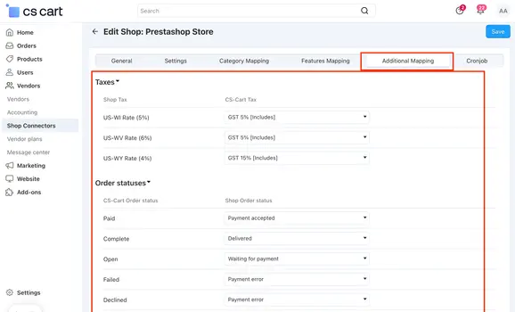 Prestashop Cs-Cart Shop Connector