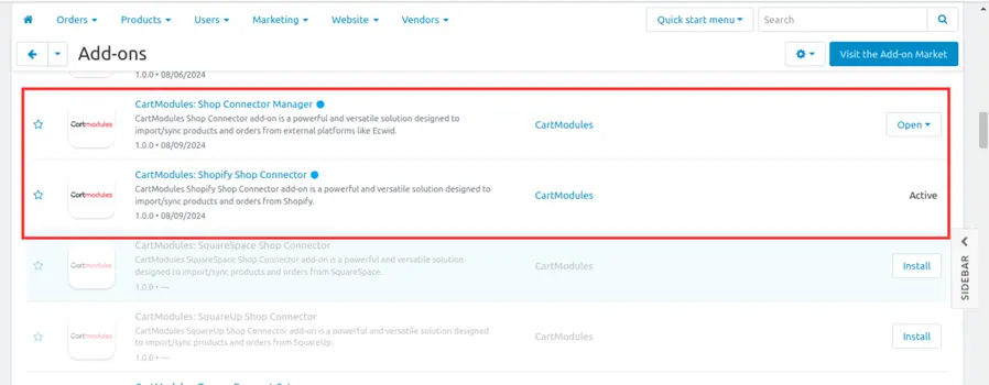 Shopify CS-Cart Shop Connector